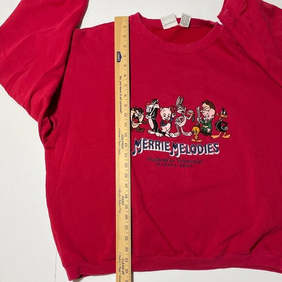 Vintage Looney Tunes Merrie Melodies XL Sweatshirt Bugs Bunny Taz Embroidered - Picture 4 of 10